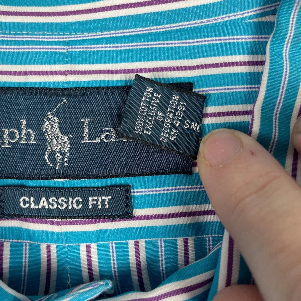 Ralph Lauren Shirt Mens XXL Teal Stripe Classic Fit Long Sleeve Preppy 90s